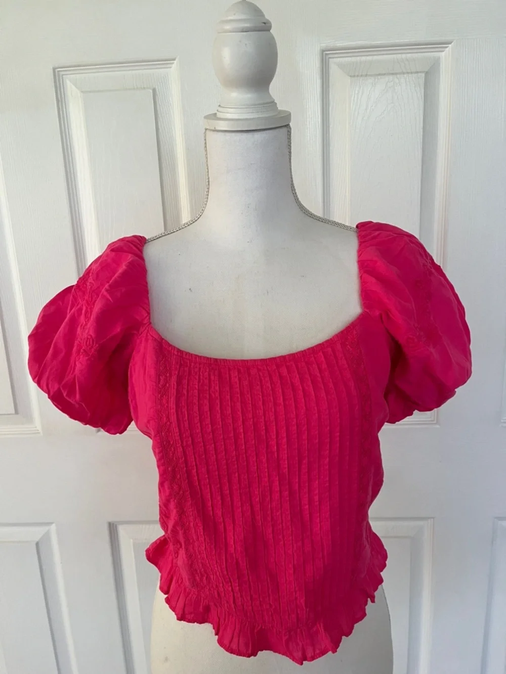 New LoveShackFancy Breonna Top Barbiecore corset puff sleeves embroidery
